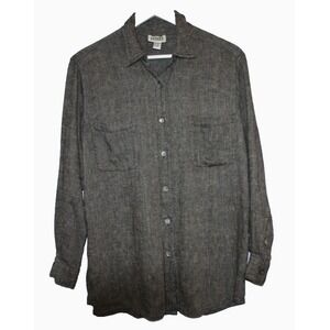 Chico's Shirt Womens 2 Grey Vintage Linen Blend Button Up Lagenlook Longsleeve